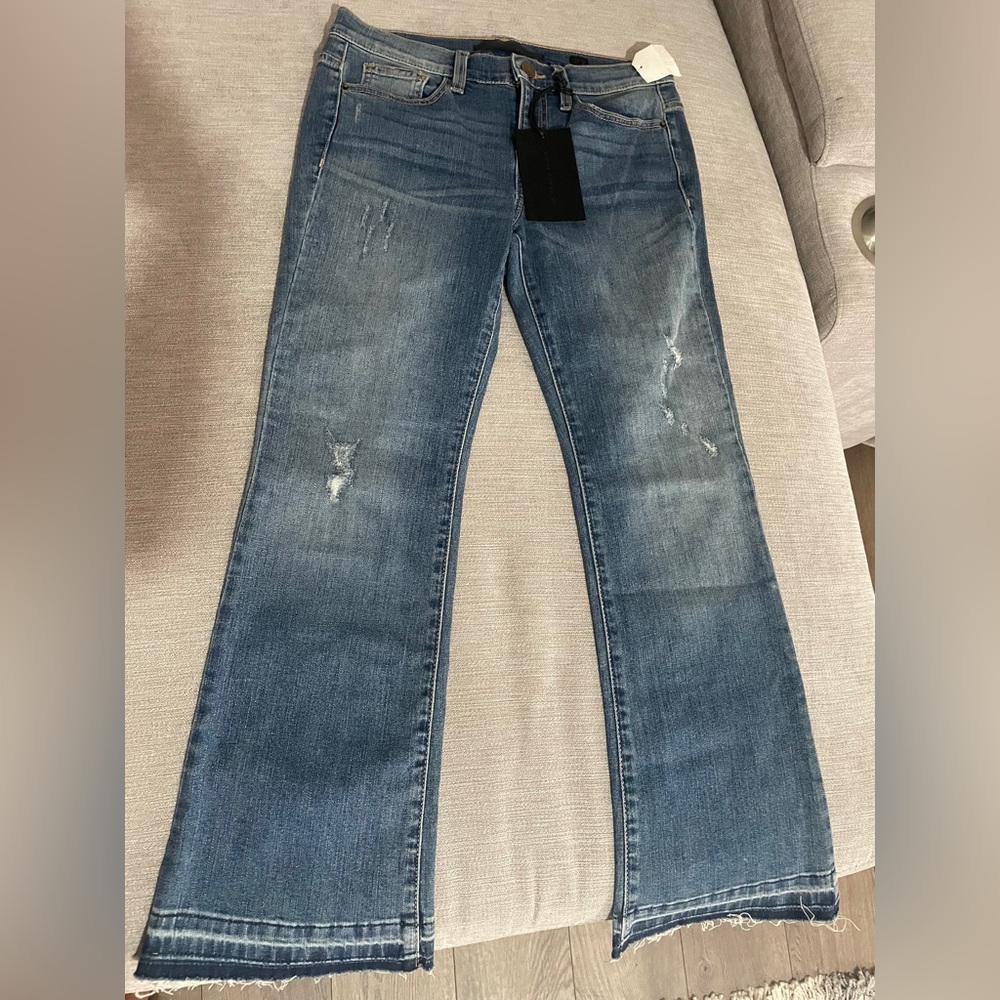 Black Label Distressed Blue Flare Jeans